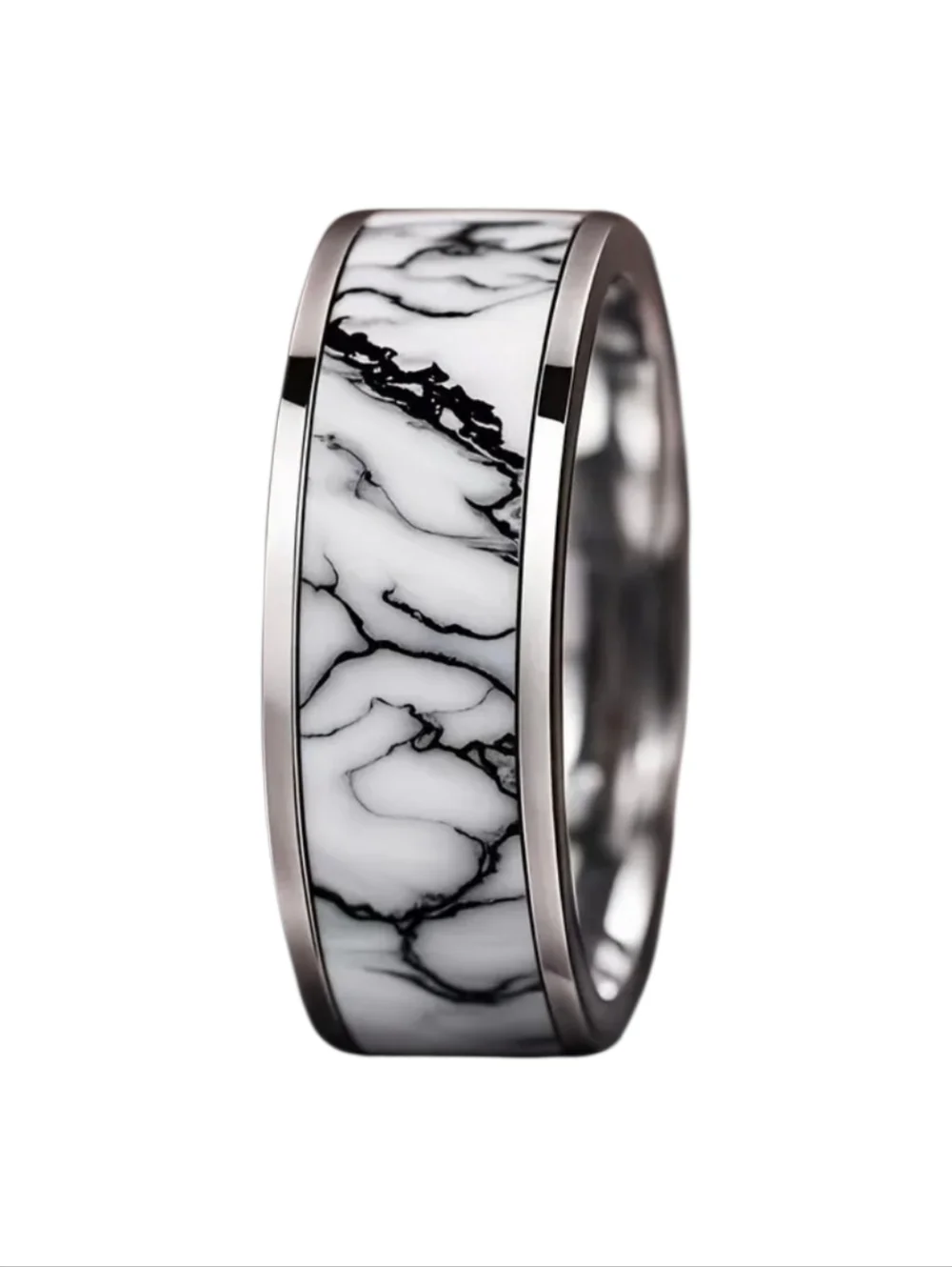 Men's Stainless Steel Ring With Faux Narble Inlay Size 11